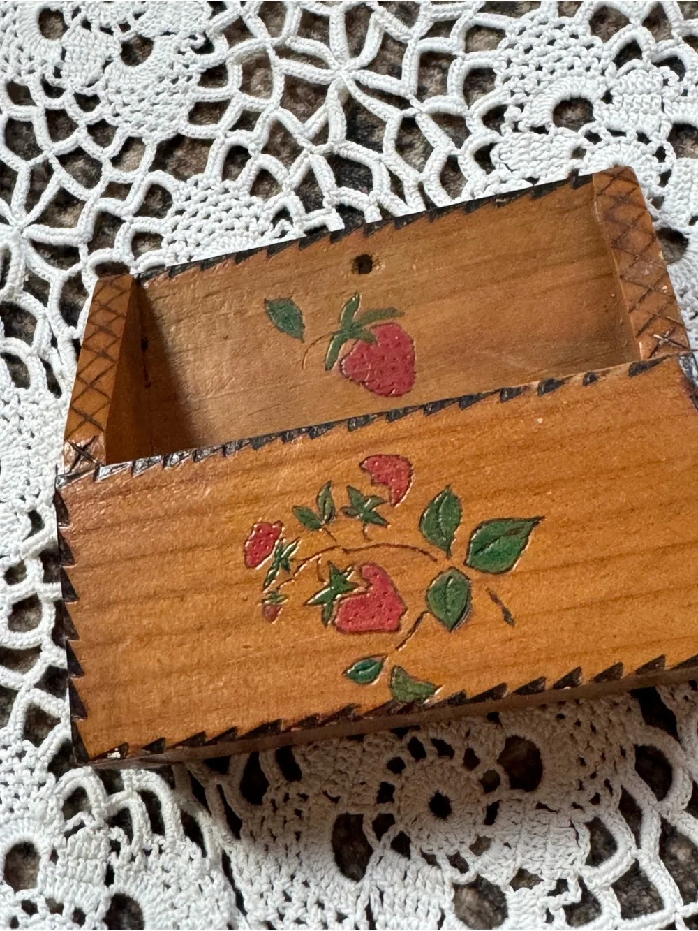 Vintage Hand-Painted Strawberry Wooden Wall Box